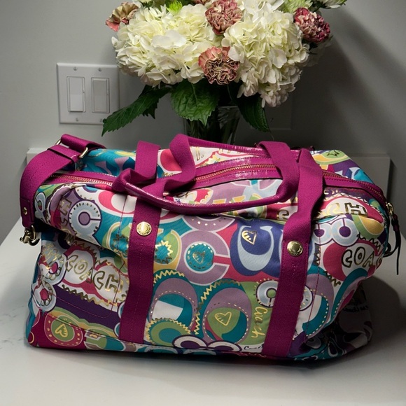 Rare Limited Edition Coach Poppy Pink Travel Bag with Whimsical Design EUC - Picture 8 of 16